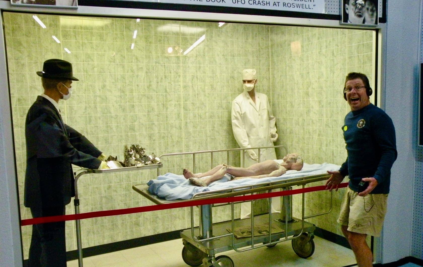 Man watching re-creation of alien autopsy