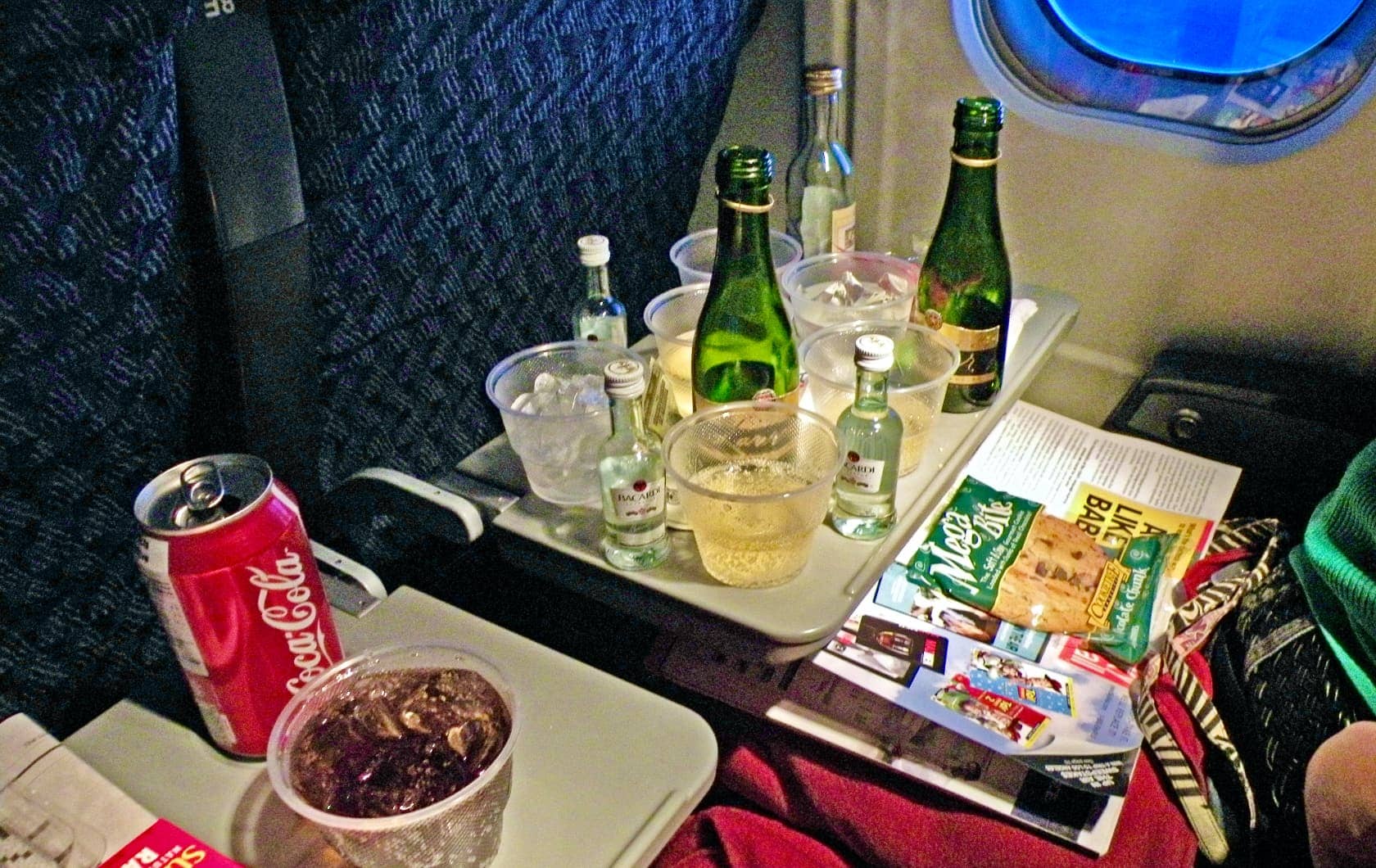 Beverages and snacks on airplane