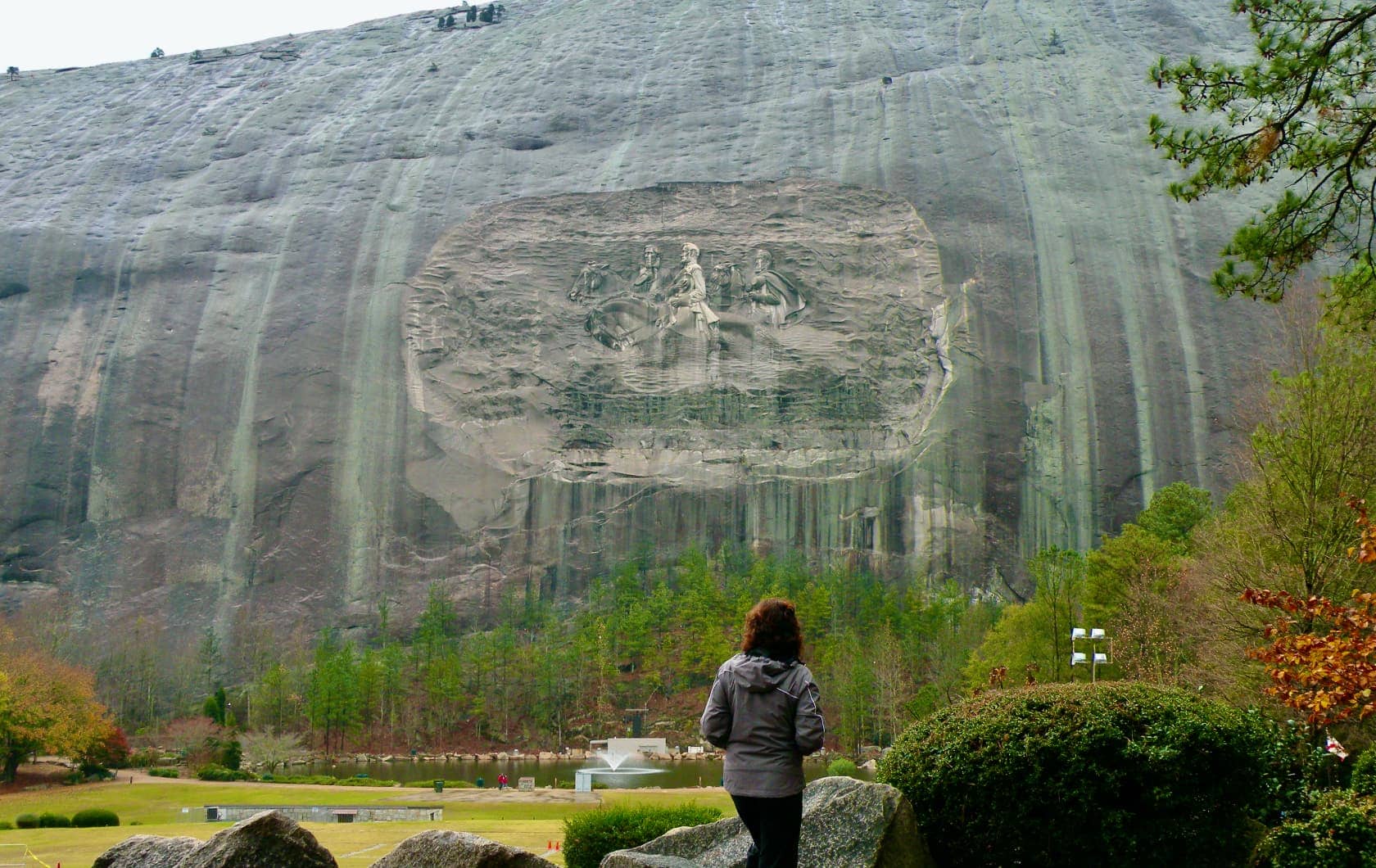 Woman standing in front of Stone Mountain in Georgia