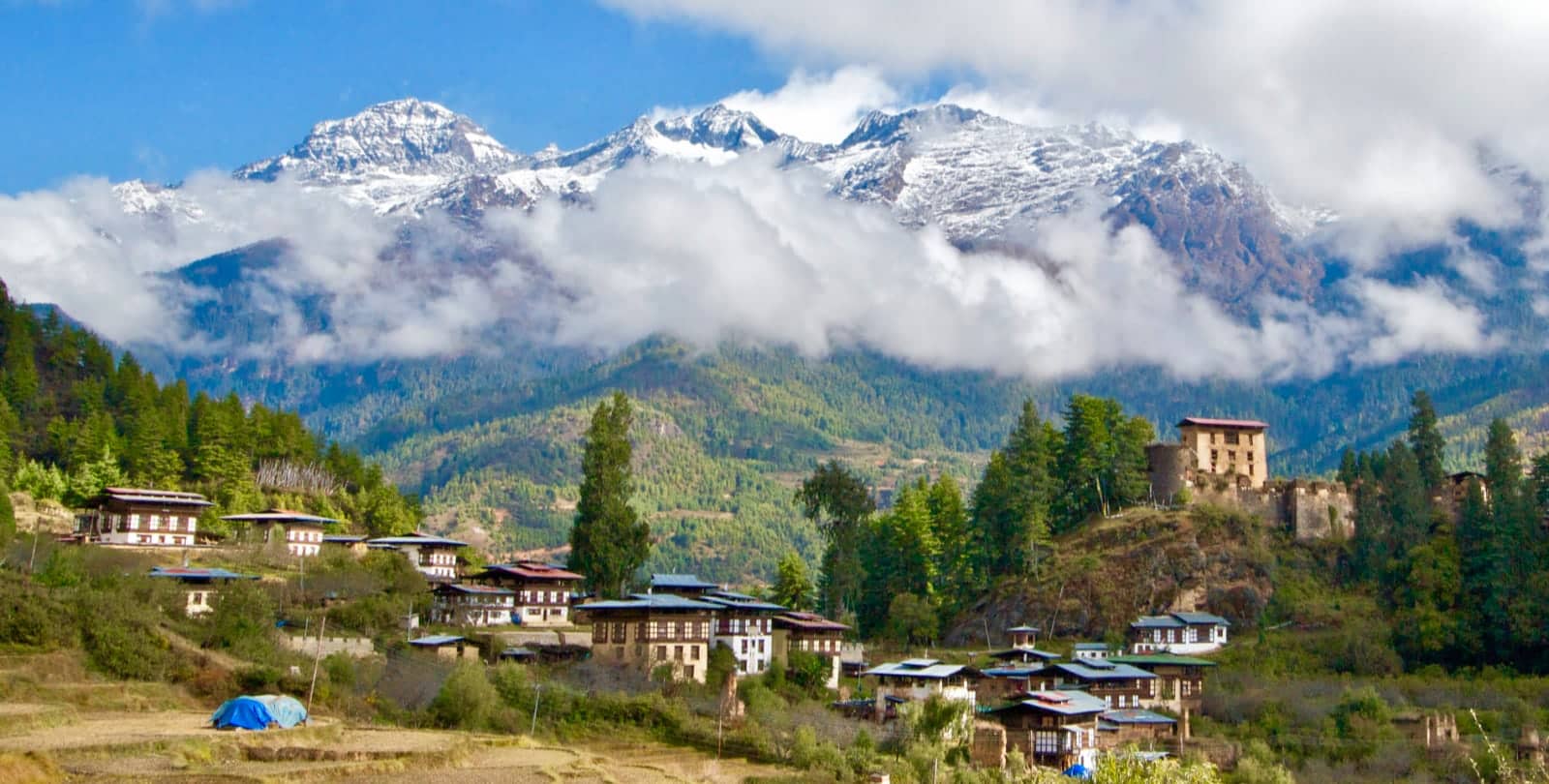 Mountain side town in Bhutan