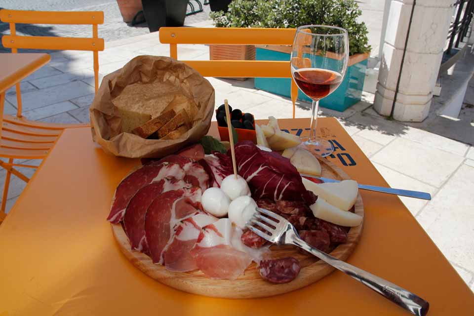 Various meats and cheese on platter