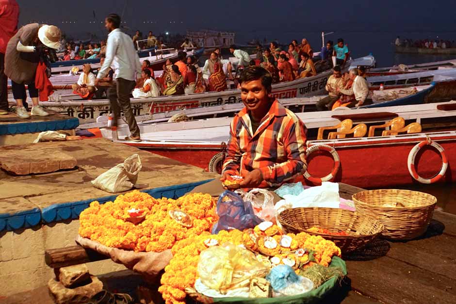 Garlands of marigold flowers in India