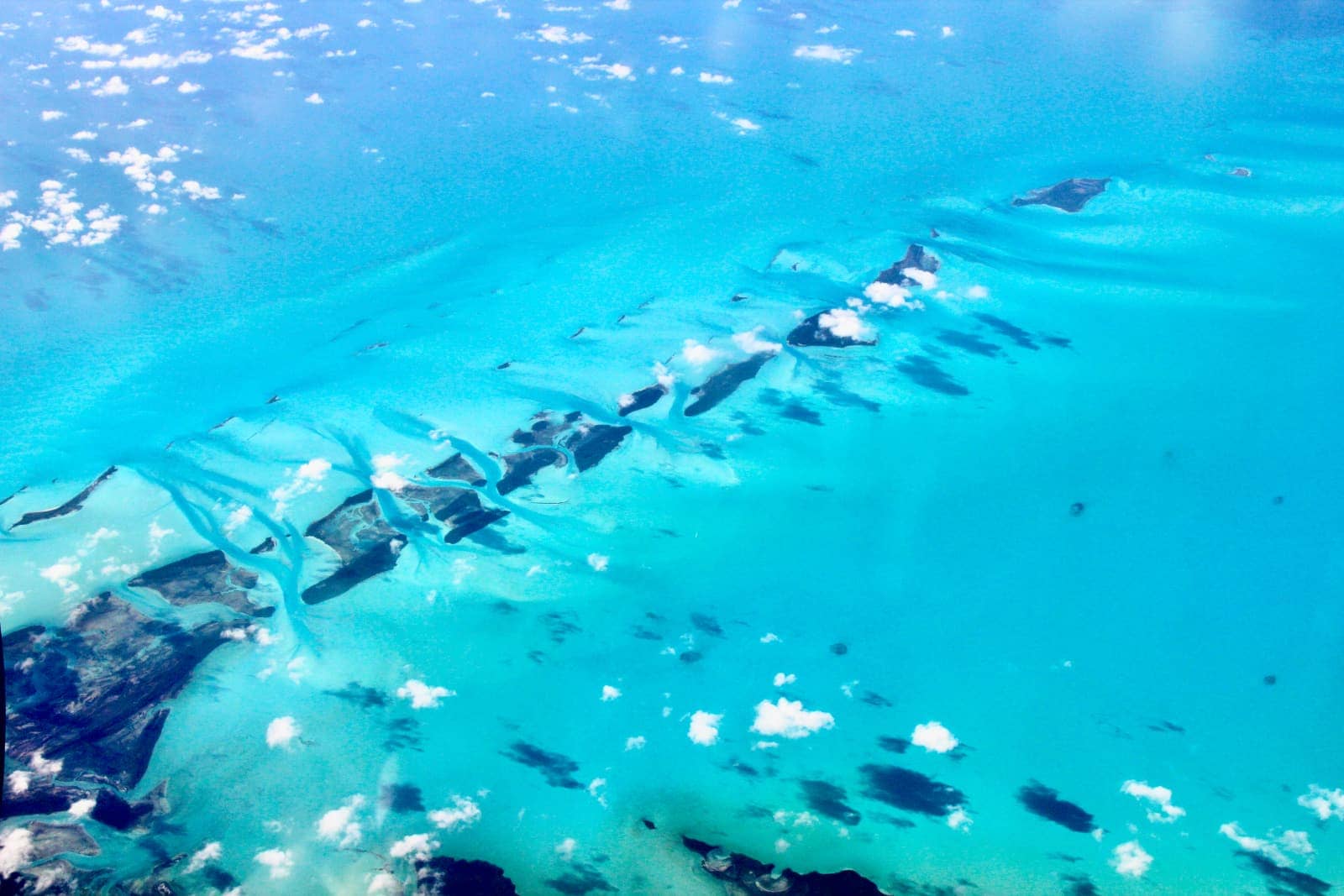 Aerial view of islands and turquoise ocean water