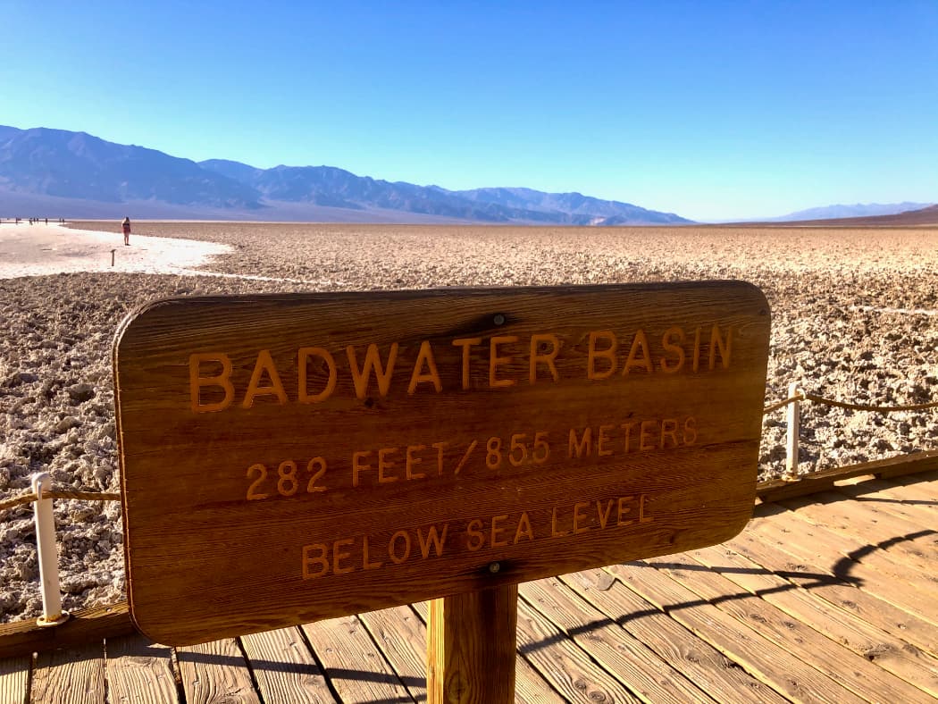 Badwater Basin sign salt flats