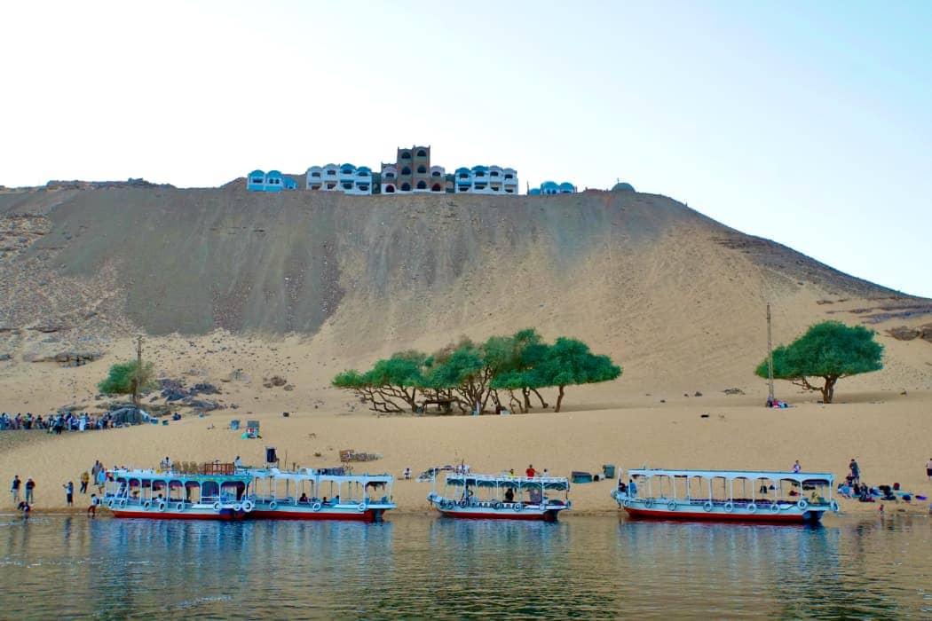 Boats on river in desert in Egypt