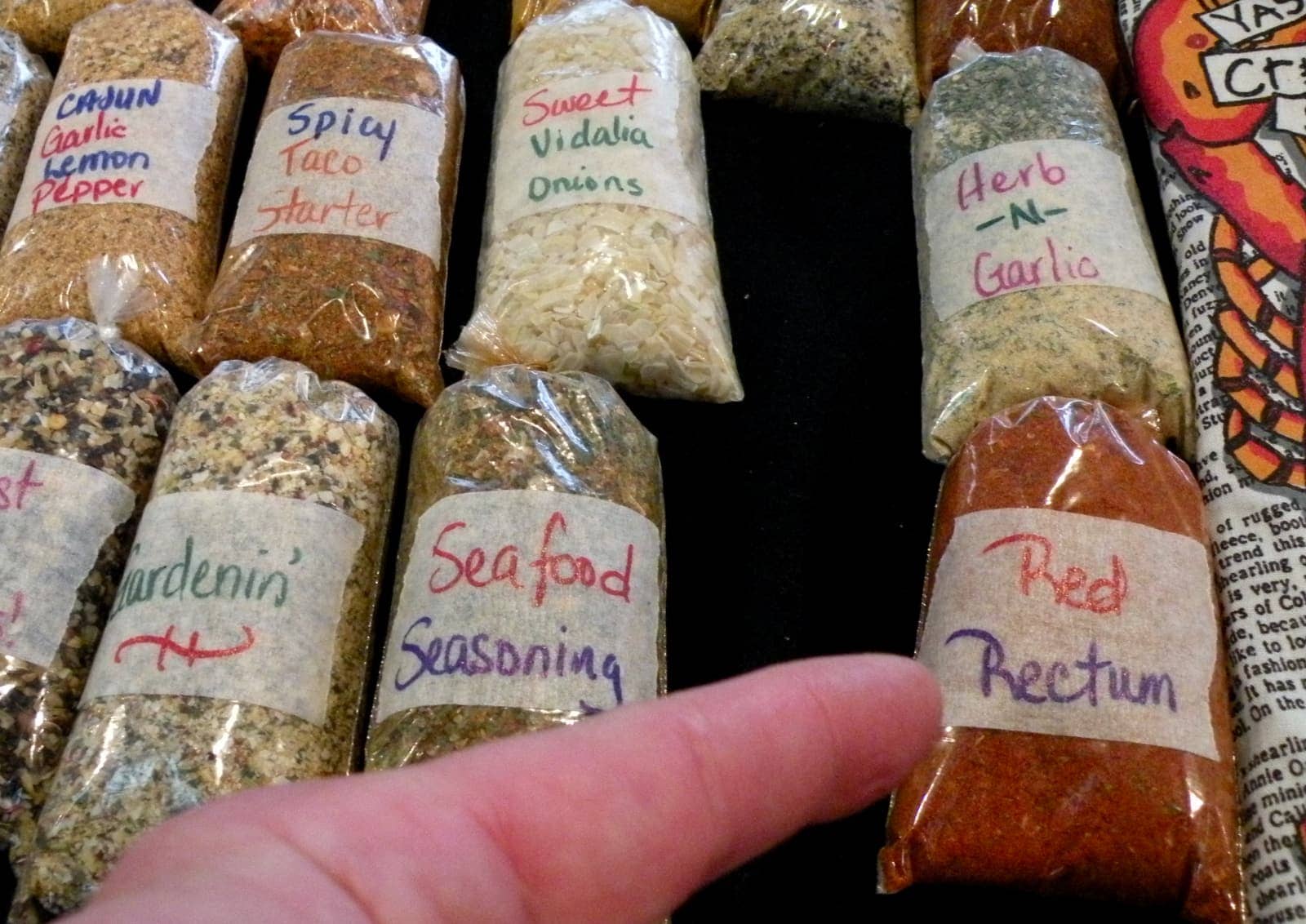 Collection of mixed herbs and spices in bags