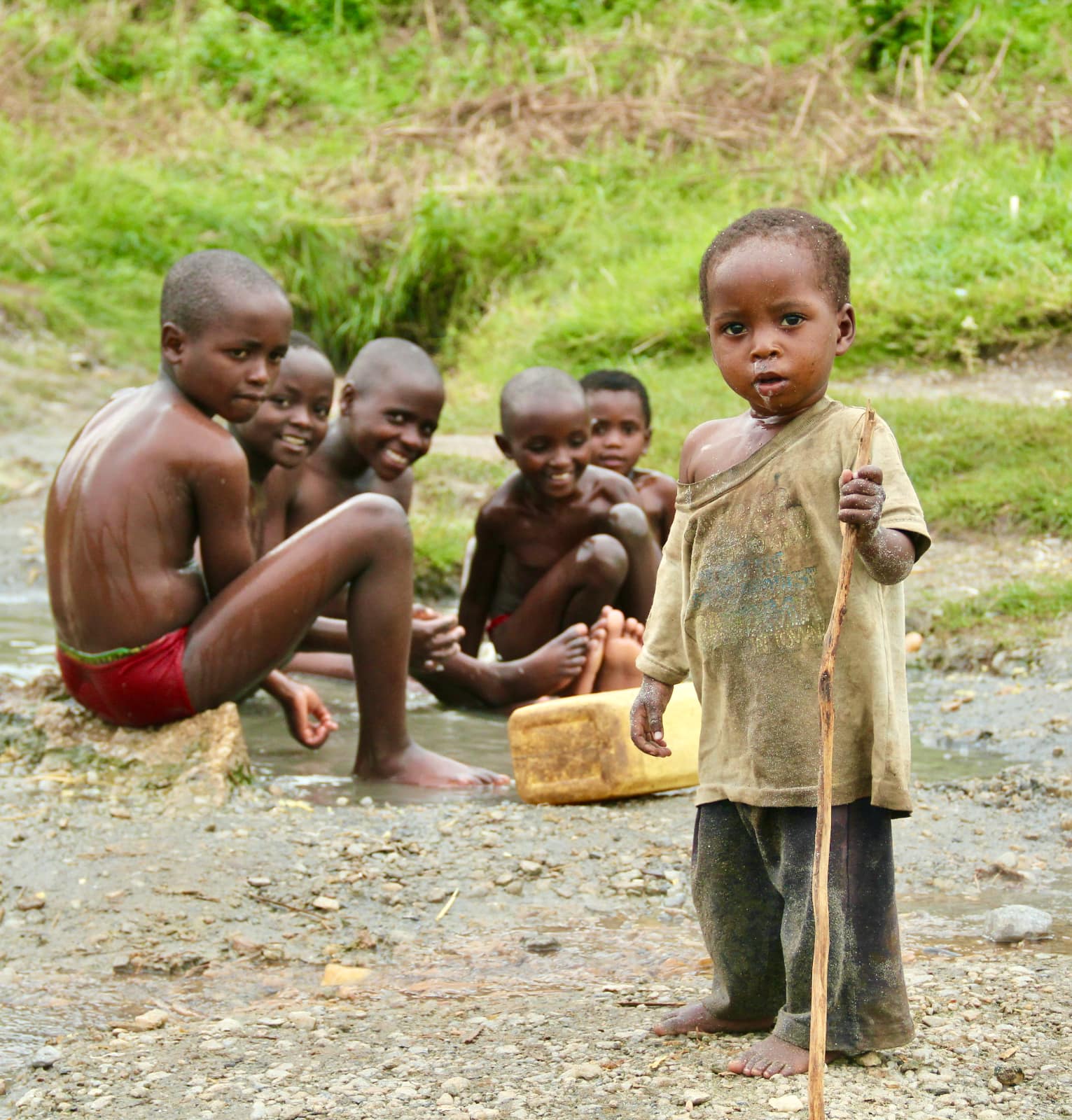 Group of African children posing for camera