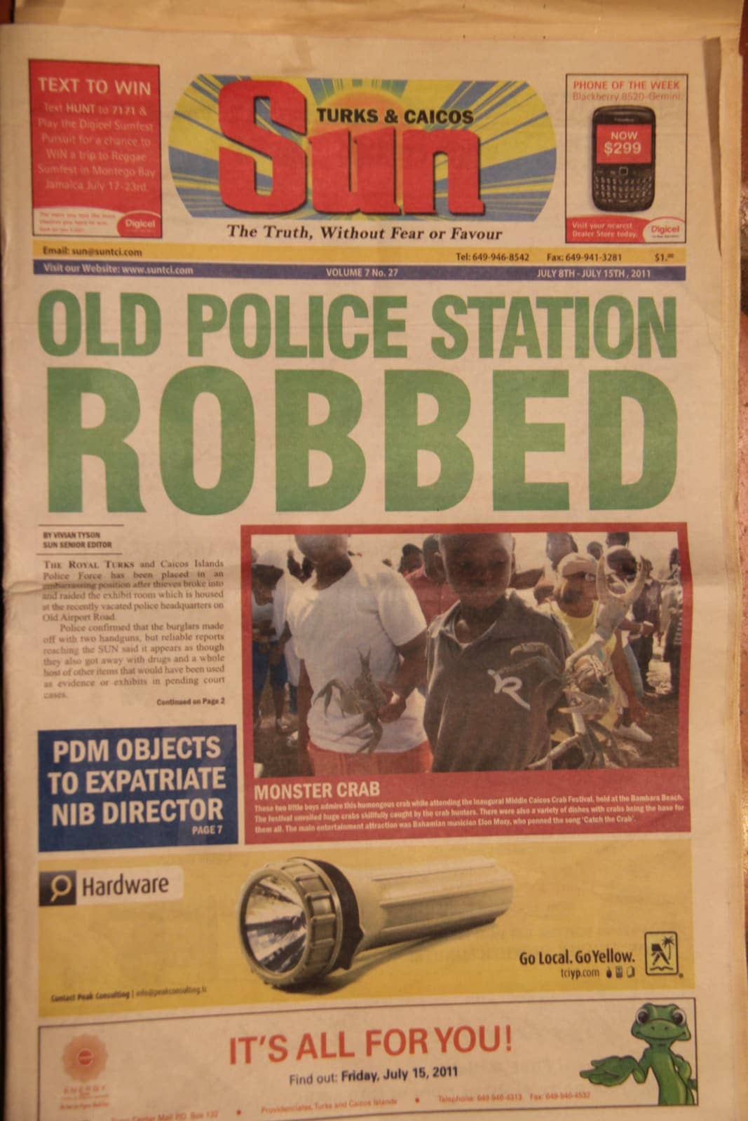 Local newspaper with old police station robbery as main headline