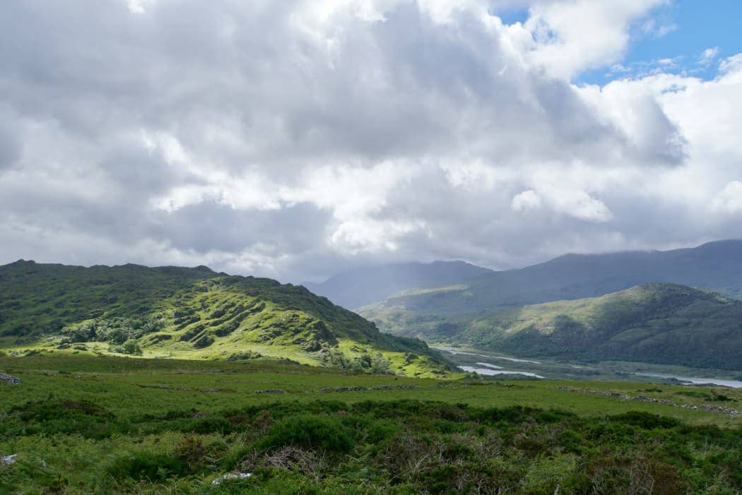 Lush green valley and hills