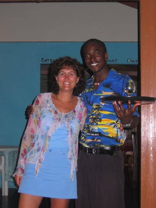 Man and woman standing together in restaurant