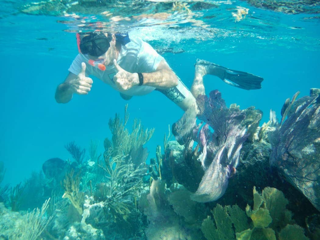 Person giving thumbs up while snorkelling