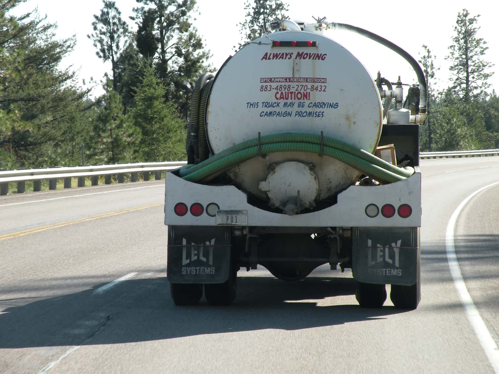Rear view of waste tanker truck