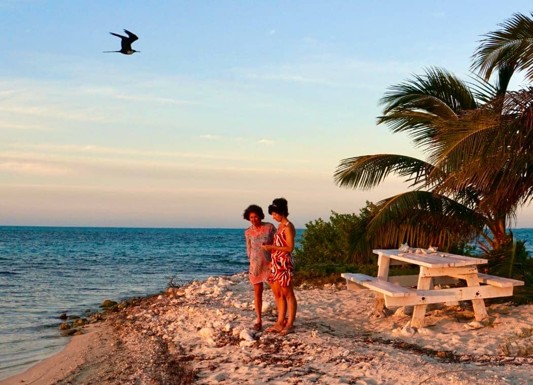 Two women enjoying sunset over ocean