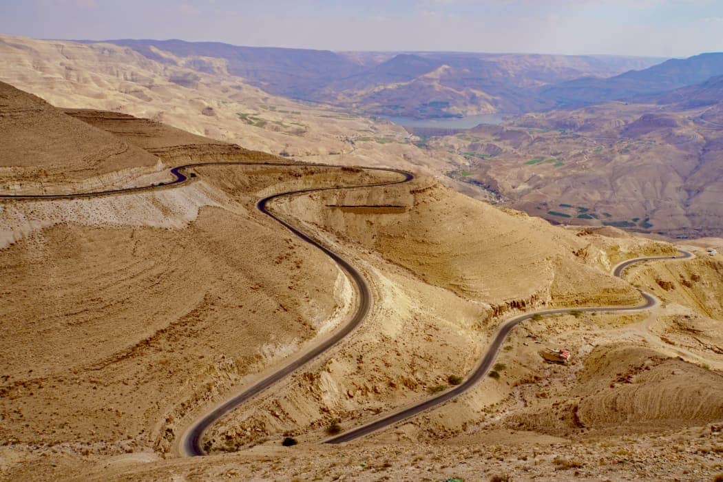 Winding road in desert of Jordan