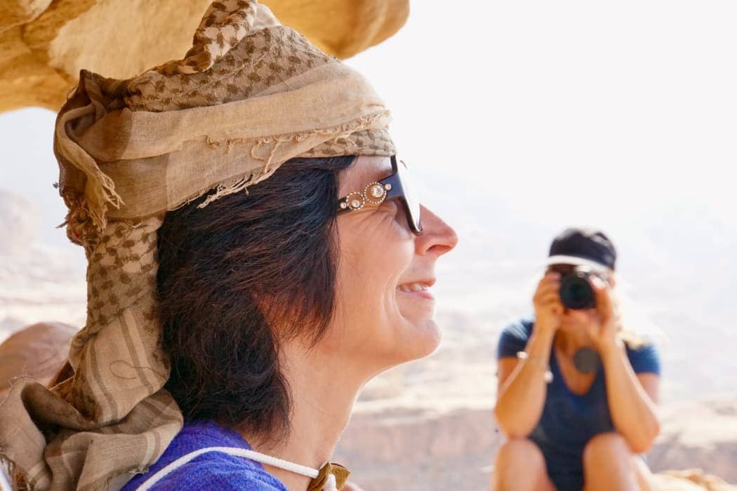 Woman posing with head dress in Jordan